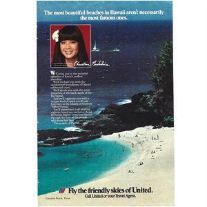 Hawaii Fly the Friendly Skies United Airline Lumahai Kauai 1980 Vintage Print Ad